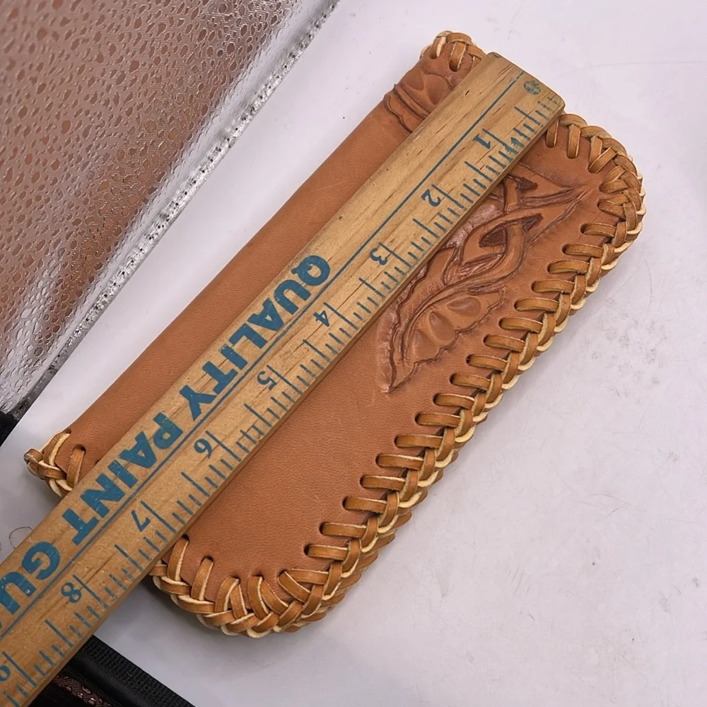Tooled Leather Wallet Case Checkbook Receipt Coupons Business Cards Key Holder